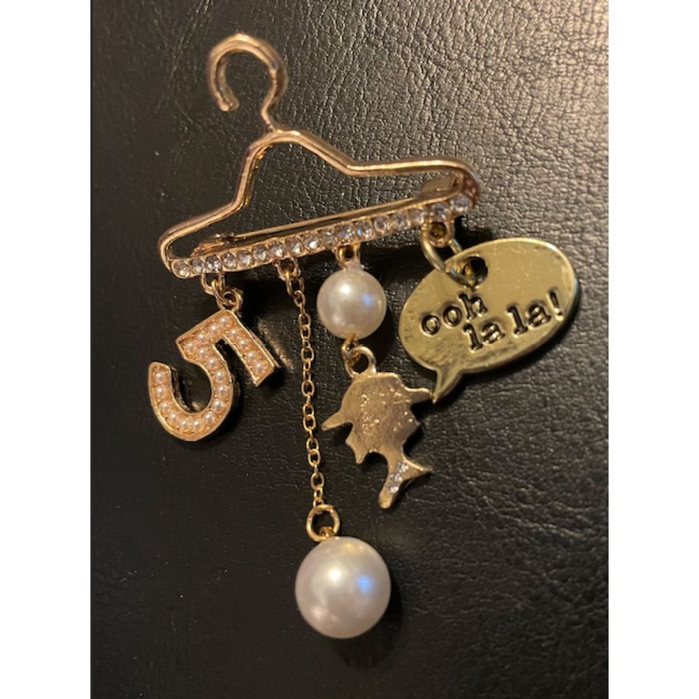 Gold Hanger Brooch Pin with Charms